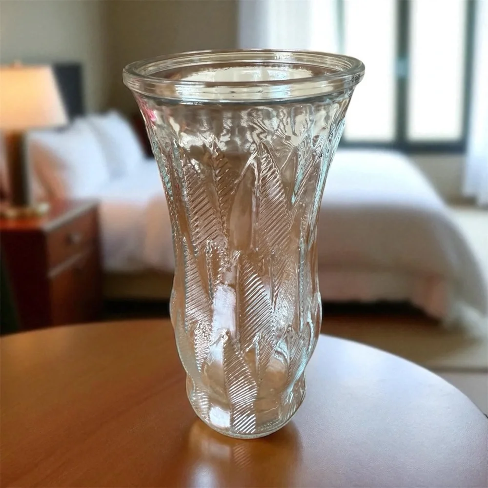 Elegant Clear Glass Vase with feather pattern by Brody Co